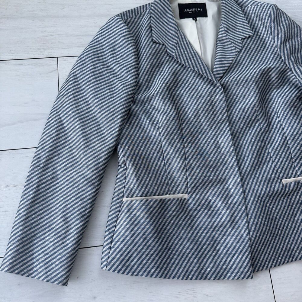 Lafayette 148 Women’s 8 Jasmine Stripe Blazer 93% Linen Blend Glaze Blue $598 - Picture 4 of 15